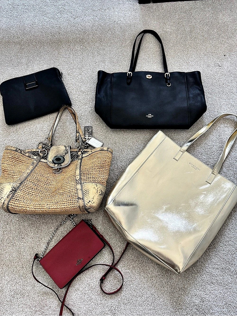 3 Coach Bags + FREE Givenchy Tote and Bvlgari Pouch (Bundle of 5 Bags)